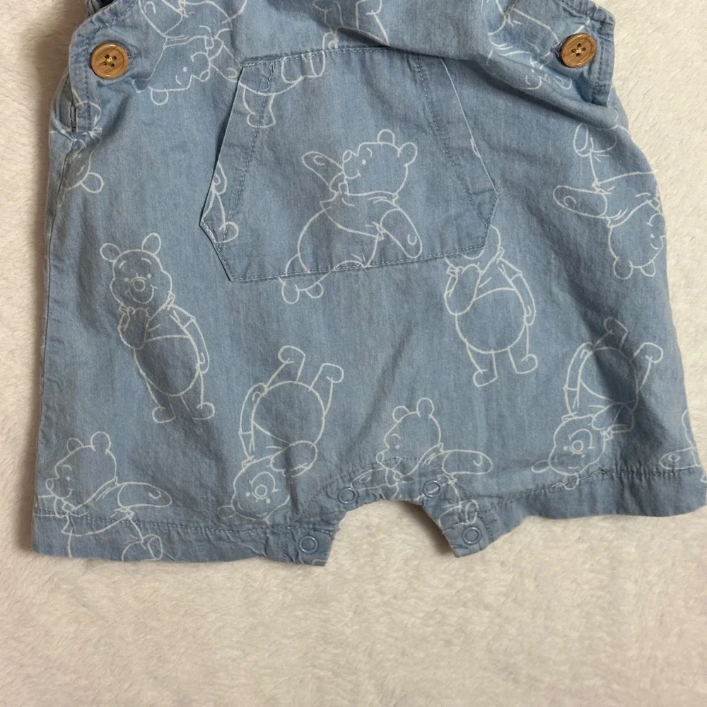 Disney Baby Winnie The Pooh Romper 6-9M Blue Chambray Overalls Sunsuit